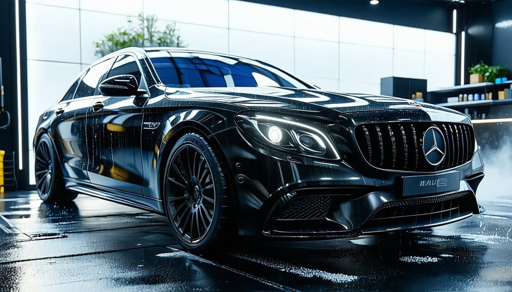 Mobile car detailing in action on a luxury vehicle Mobile car detailing in action on a luxury vehicle